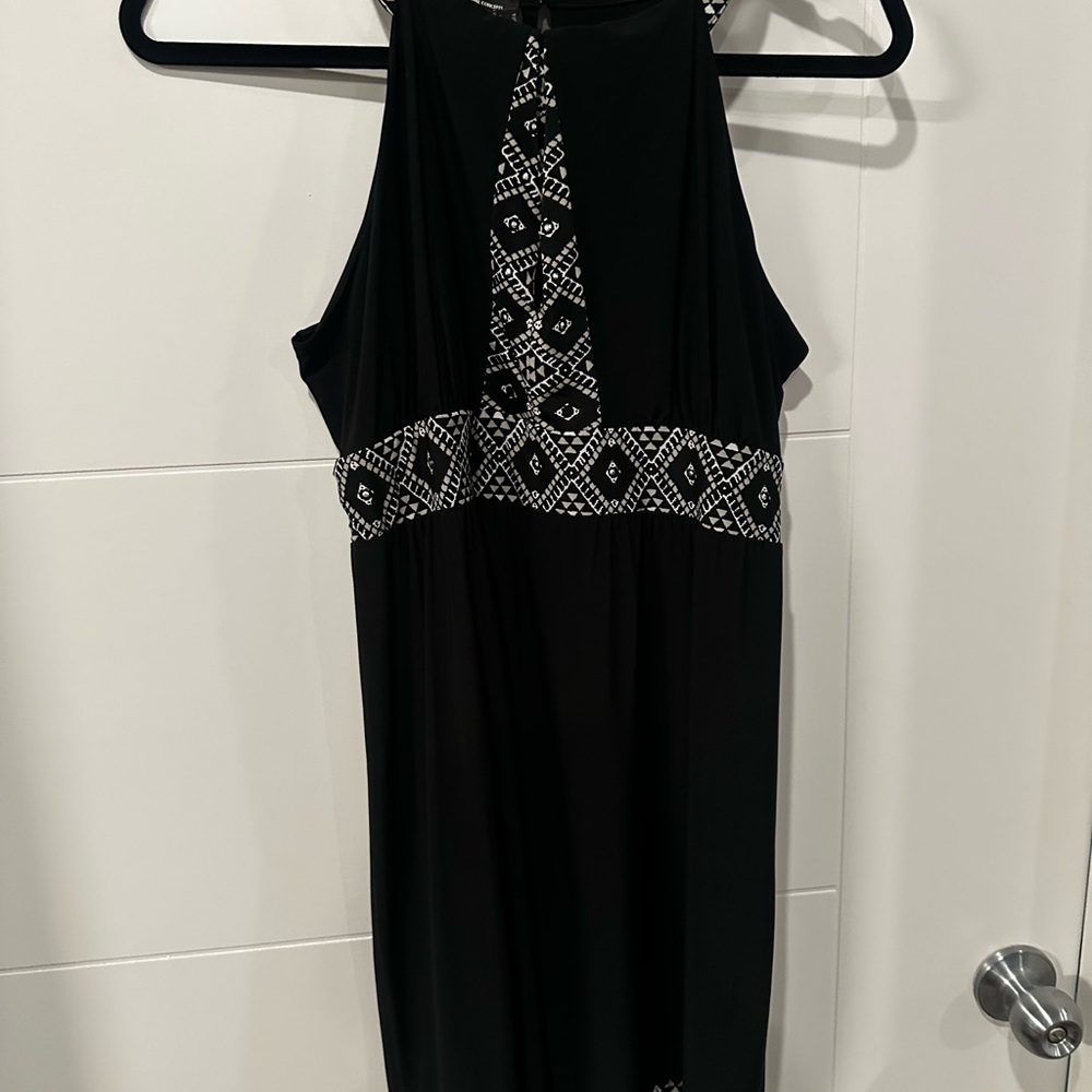 INC International Concepts Black Midi Dress with Geometric White Design